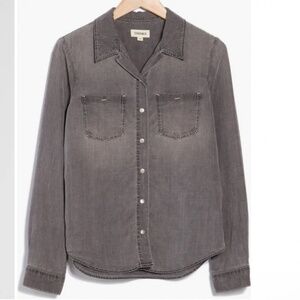 L'AGENCE Soft Washed Gray Isla Denim Snap Button Down Shirt Sz M NEW $365!!